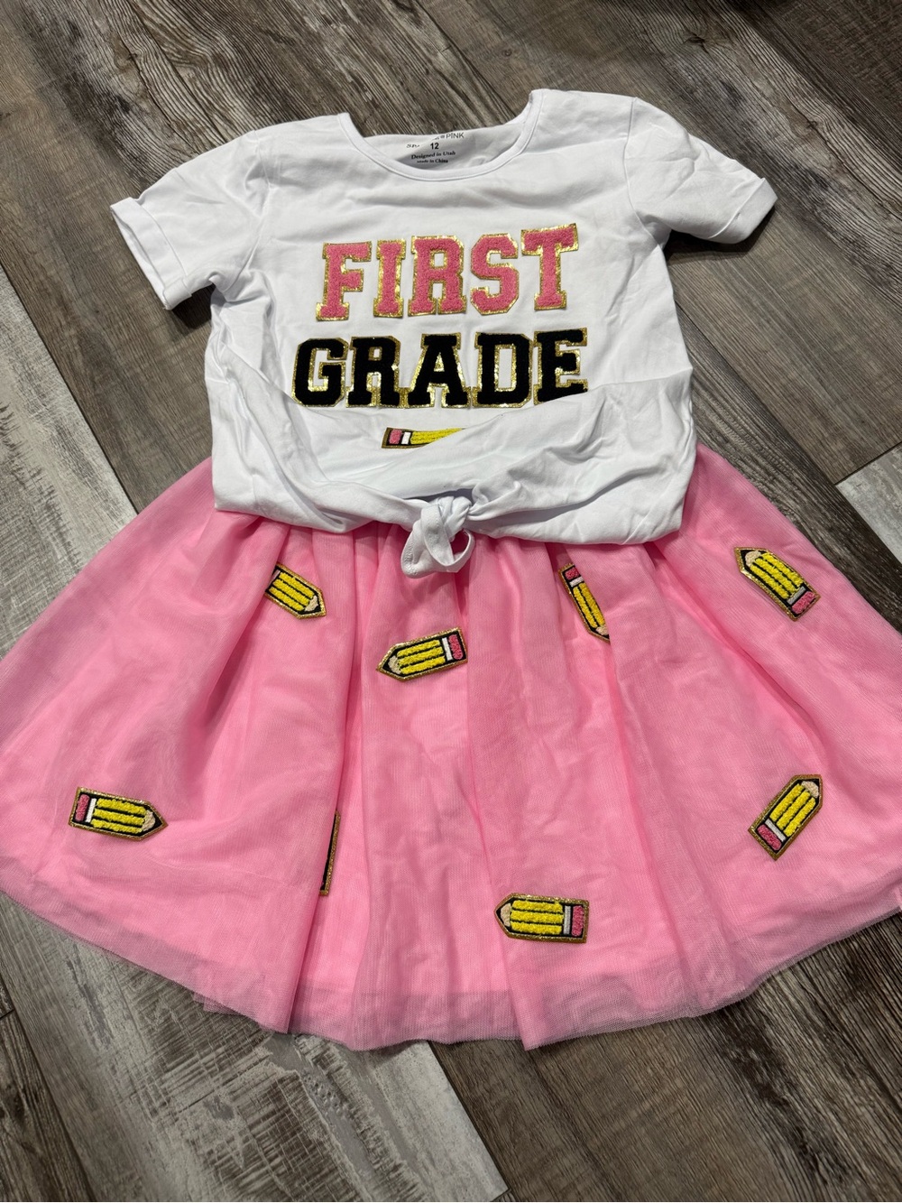 Sparkle in Pink “First Grade “White Tee & Pink Pencil Skirt Set